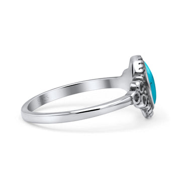 Oval Vintage Style Statement Fashion Thumb Ring Simulated Turquoise Oxidized 925 Sterling Silver